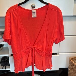 Free People Vivid Red Tie-Front Blouse